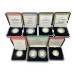 Seven The Royal Mint United Kingdom silver proof coins or sets
