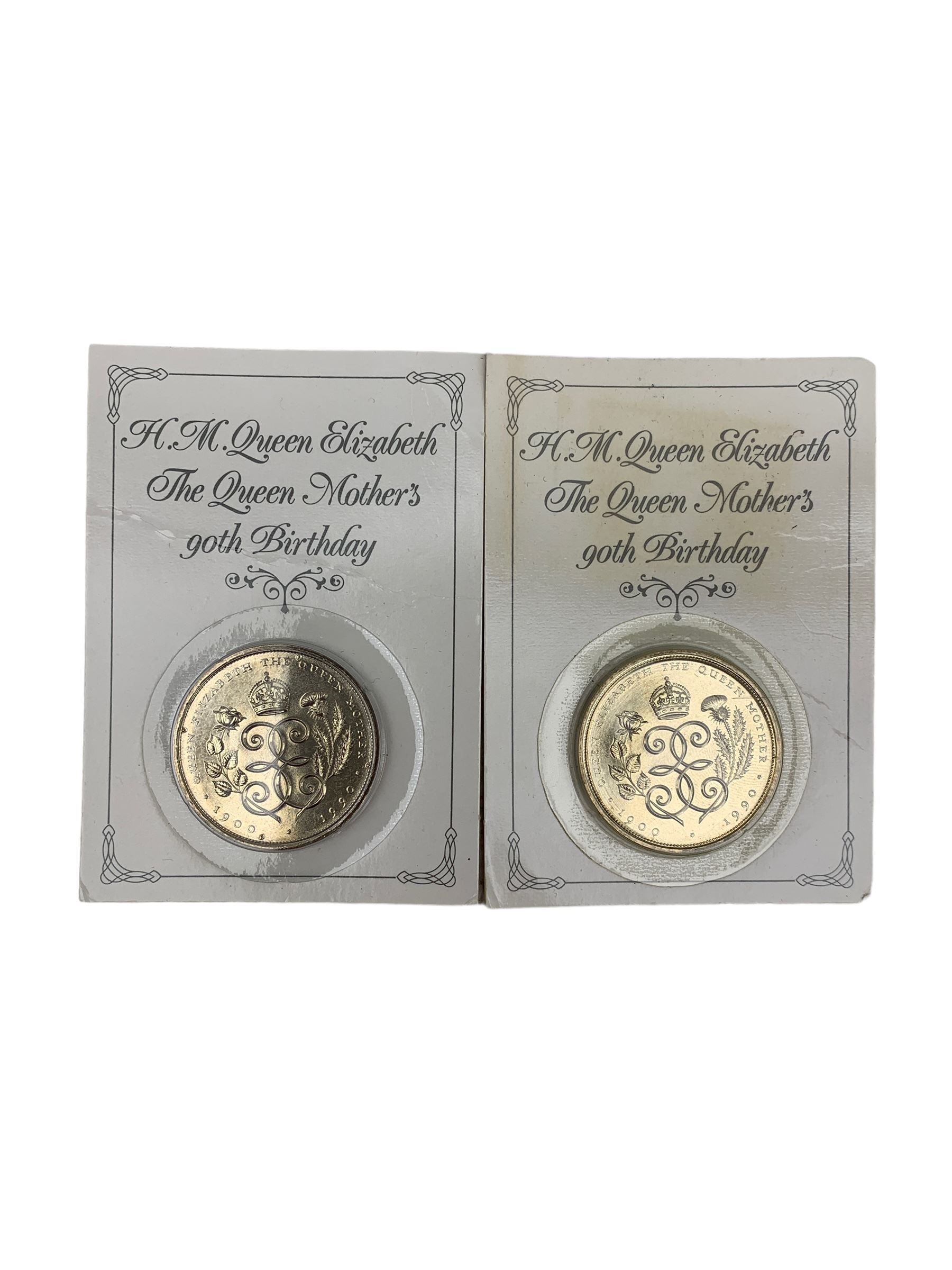 Queen Elizabeth II five pound coins - Image 2 of 2