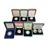 Seven The Royal Mint United Kingdom silver proof coins or sets