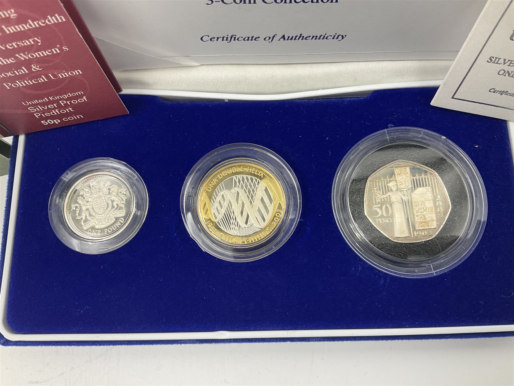 The Royal Mint United Kingdom 2003 silver proof piedfort three coin collection - Image 2 of 9