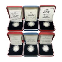 Six The Royal Mint United Kingdom silver proof one pound coins