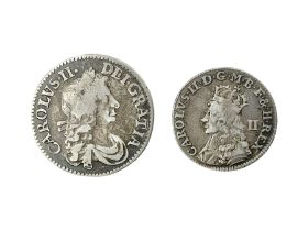 Charles II maundy milled coinage comprising an undated halfgroat and a 1683 silver three pence coin