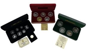 Three Pobjoy Mint Isle of Man proof sterling silver coin sets comprising five one crown coins