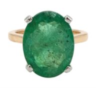 18ct rose gold and platinum single stone oval cut emerald ring