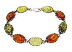 Silver tri-coloured oval amber link bracelet