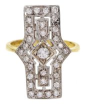 Silver-gilt Art Deco style cubic zirconia panel ring