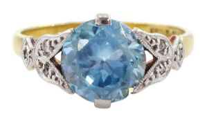 Early 20th century gold round cut blue zircon ring