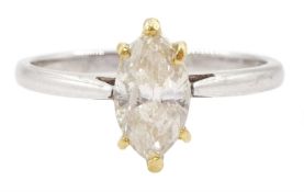 18ct white gold single stone marquise cut diamond ring