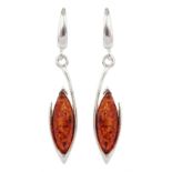 Pair of silver Baltic amber pendant earrings