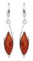 Pair of silver Baltic amber pendant earrings