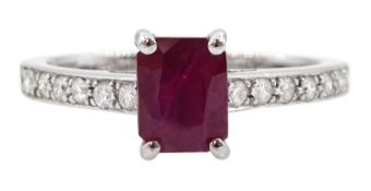 18ct white gold radiant cut ruby ring