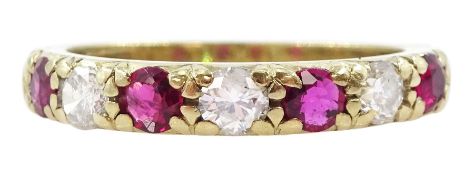 14ct gold ruby and round brilliant cut diamond half eternity ring