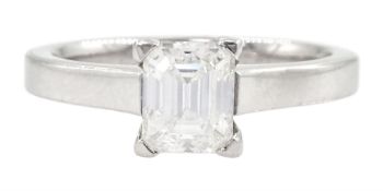 18ct white gold single stone emerald cut diamond ring
