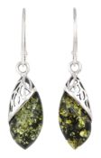 Pair of silver green amber pendant earrings
