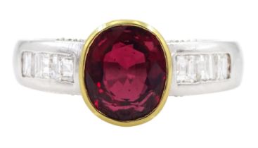 18ct white and yellow gold oval cut ruby ring