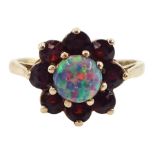9ct gold opal and garnet cluster ring