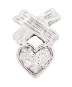 14ct white gold pave set round brilliant cut diamond heart kiss pendant