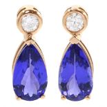 Pair of 18ct rose gold pear cut tanzanite and round brilliant cut diamond pendant stud earrings