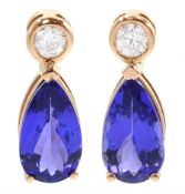Pair of 18ct rose gold pear cut tanzanite and round brilliant cut diamond pendant stud earrings