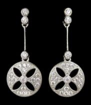 Pair of silver cubic zirconia pendant stud earrings