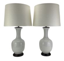 Pair of Chinese ivory crackle glazed table lamps