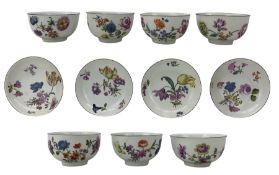 Set of seven 18th century Meissen tea bowls with four saucers