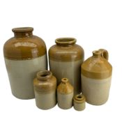Group of late 19th and early 20th century salt glazed stoneware flagons and jars
