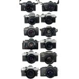 Twelve vintage cameras