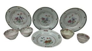 Set of three 18th century Chinese Export famille rose soup bowls