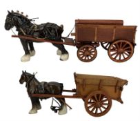 Beswick brown gloss Shire horse with cart and another similar horse and cart