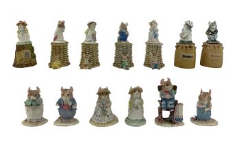 Brambly Hedge - Seven pewter mounted thimbles and six figures