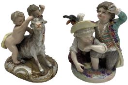 Meissen porcelain group modelled as two cherubs playing with a goat