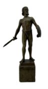Hanz Keck (German 1875 - 1942): Bronze study of a Grecian warrior on square section marble plinth