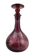 Laugharne crackled pink glass decanter with compressed mushroom stopper H26cm