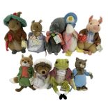 Nine Beatrix Potter soft toys by Rainbow Designs comprising Pigling Bland