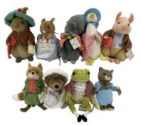 Nine Beatrix Potter soft toys by Rainbow Designs comprising Pigling Bland