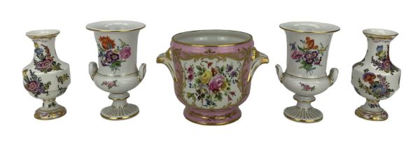 Pair of Meissen porcelain campana shaped urns