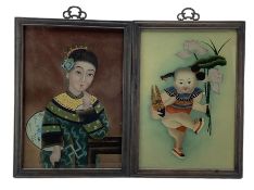 Pair of 19th/ early 20th century reverse glass paintings