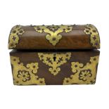 Victorian walnut and brass mounted tea caddy with domed top W24cm