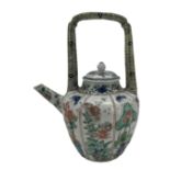 Chinese famille verte porcelain wine pot with associated cover