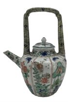 Chinese famille verte porcelain wine pot with associated cover