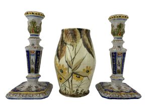 Pair of 19th century French Faience candlesticks