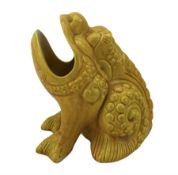 Burmantofts Faience ochre-glaze spoon warmer modelled as a grotesque seated toad
