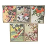 Set of five Chinese printed silk panels