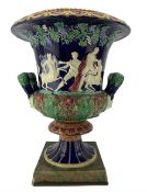 Large Majolica campana shaped urn