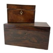 Early 19th century mahogany tea caddy with crossbanded decoration W19cm and a rosewood tea caddy wit