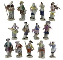 Set of thirteen Meissen 'Cris de Paris' after the models by Peter Reinicke of 1753-1754 based on dra