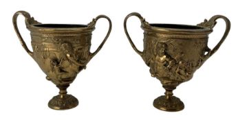 Pair of 19th century polished bronze twin-handled urns