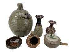 John Leach stoneware salt with loop handle for Muchelney Pottery