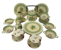 Clarice Cliff Honeydew pattern tableware comprising three dinner plates